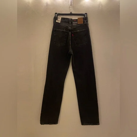 Levi's Ribcage Straight Joli Thorax Droit Button Fly Dark Black Wash Jeans NWT - Picture 6 of 16